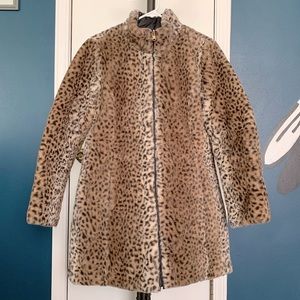 Reversible faux fur leopard winter coat